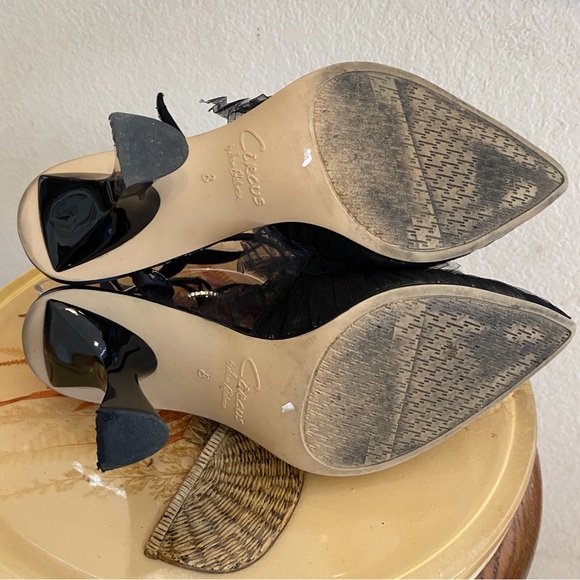 Circus-NY Sam Edelman,PointedToe Gauzy Ruffle Dress Ankle Strap Heels,Blk Size 8 - Picture 10 of 13